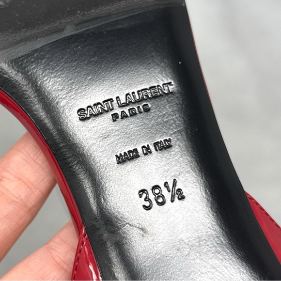 Saint Laurent Strappy Patent Leather Square Toe Ankle Strap Mid Sandal Heels Red - Picture 10 of 14